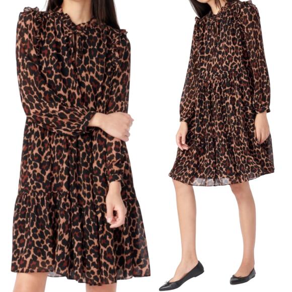 J. Crew Dresses & Skirts - J. Crew Black and Brown Leopard-Print Tiered Mini Dress